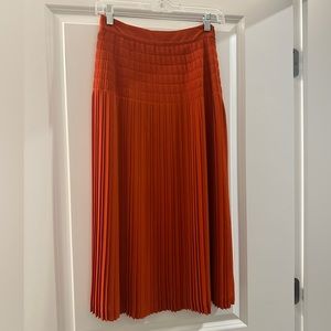 Reiss Midi burnt orange accordion skirt